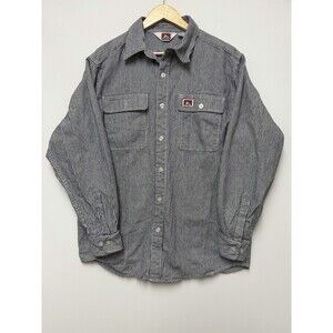 Ben Davis Heavyweight Shirt Mens L Cotton Hickory Striped Button Up Work Shacket